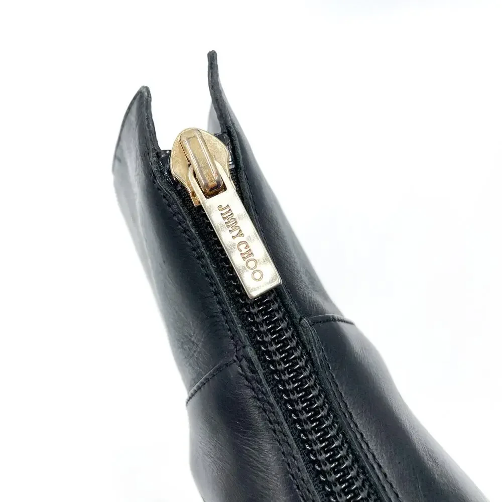 Jimmy Choo Ankle Booties Black‎ Leather Stiletto Heels Boots Sz 37.5 / 7.5
